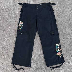 Live A Little Embroidered Cargo Crops